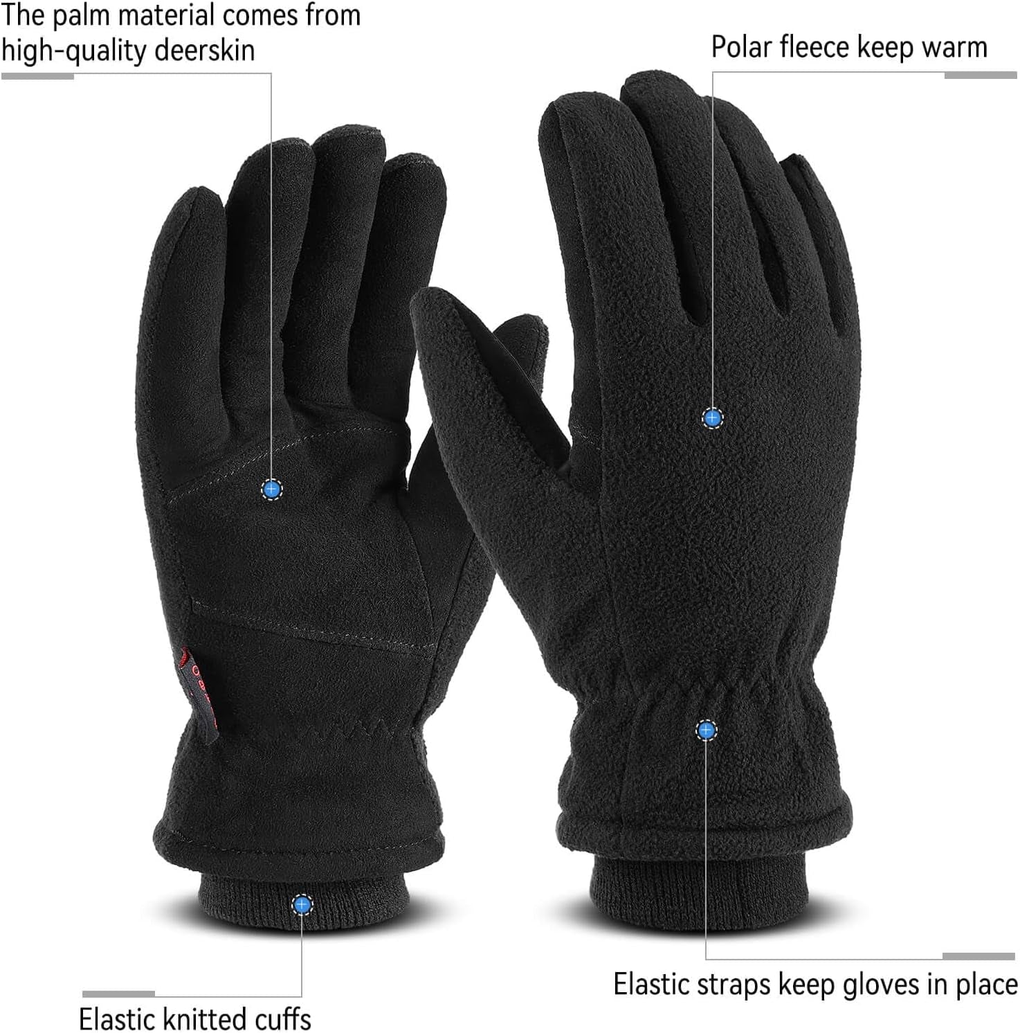 Men & Women Winter Gloves -30°F Deerskin Leather Water-Resistant Windproof Cold Weather Glove for Driving Hiking