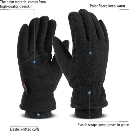 Men & Women Winter Gloves -30°F Deerskin Leather Water-Resistant Windproof Cold Weather Glove for Driving Hiking