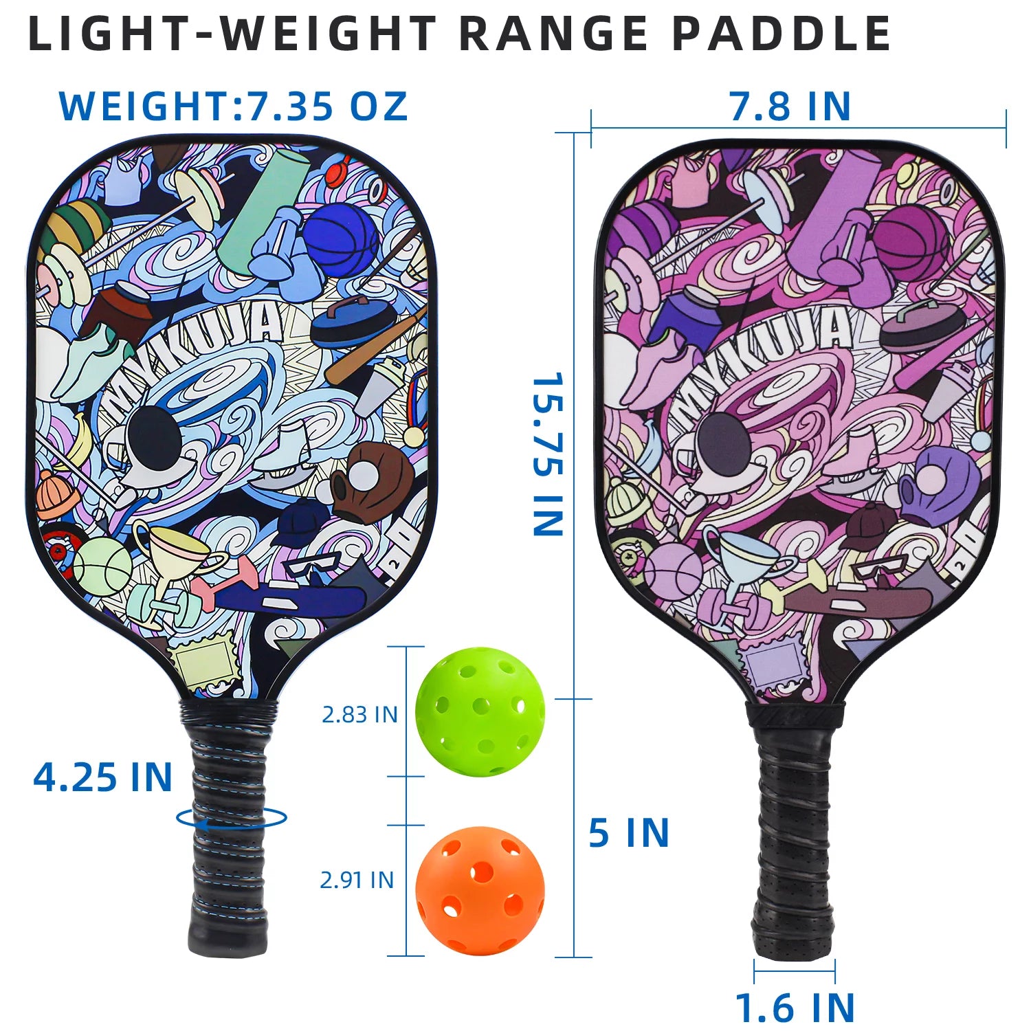 Pickleball Paddles Set of 2 Paddles,4 Pickleball Balls, Lightweight Fiberglass Surface&Honeycomb Core Pickleball Set Gifts for Men Women