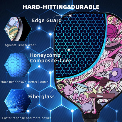 Pickleball Paddles Set of 2 Paddles,4 Pickleball Balls, Lightweight Fiberglass Surface&Honeycomb Core Pickleball Set Gifts for Men Women