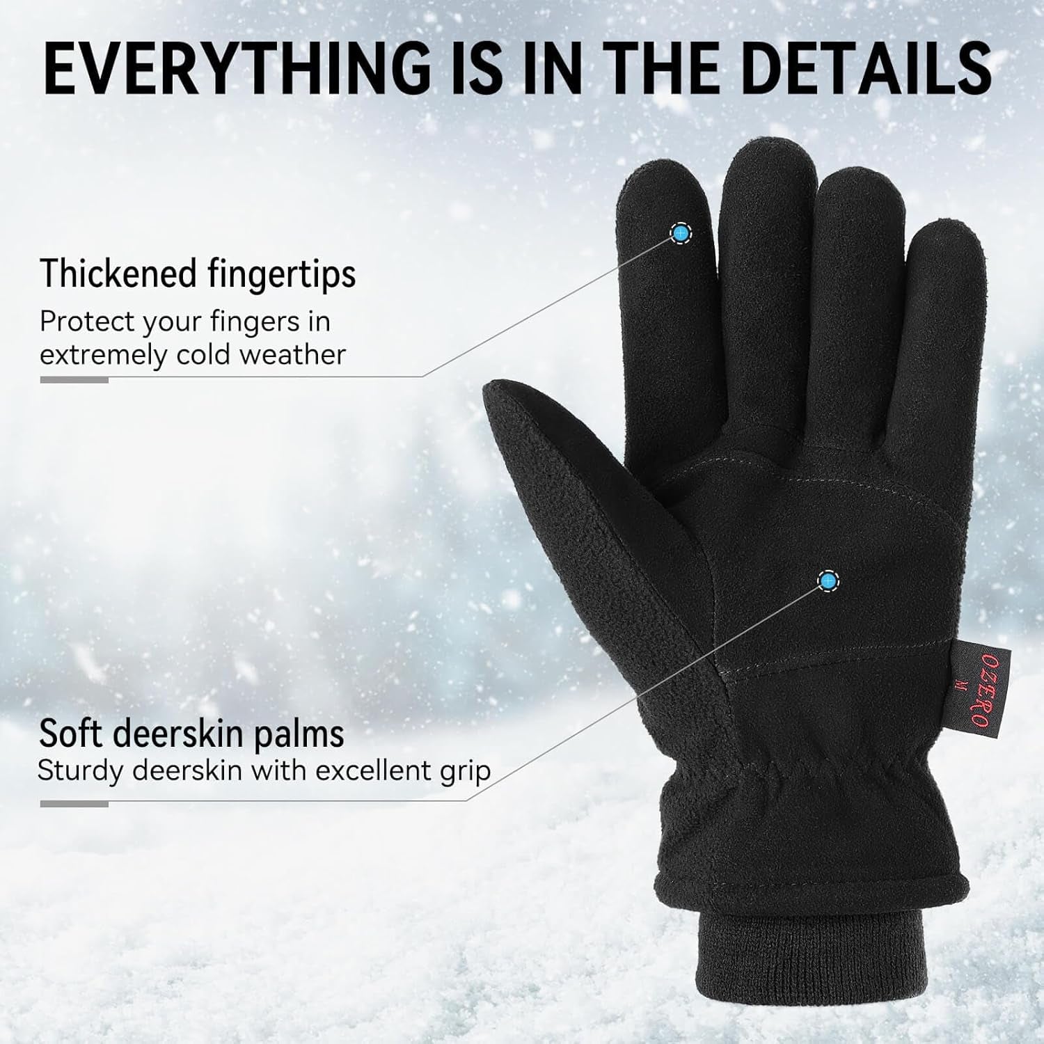 Men & Women Winter Gloves -30°F Deerskin Leather Water-Resistant Windproof Cold Weather Glove for Driving Hiking