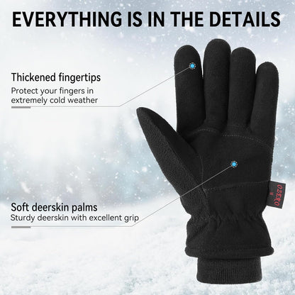 Men & Women Winter Gloves -30°F Deerskin Leather Water-Resistant Windproof Cold Weather Glove for Driving Hiking